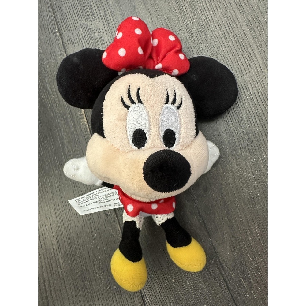 Vintage Disney Parks Minnie Mouse Plush Doll‎ 7" Red Polka Dot Dress Circa 2000